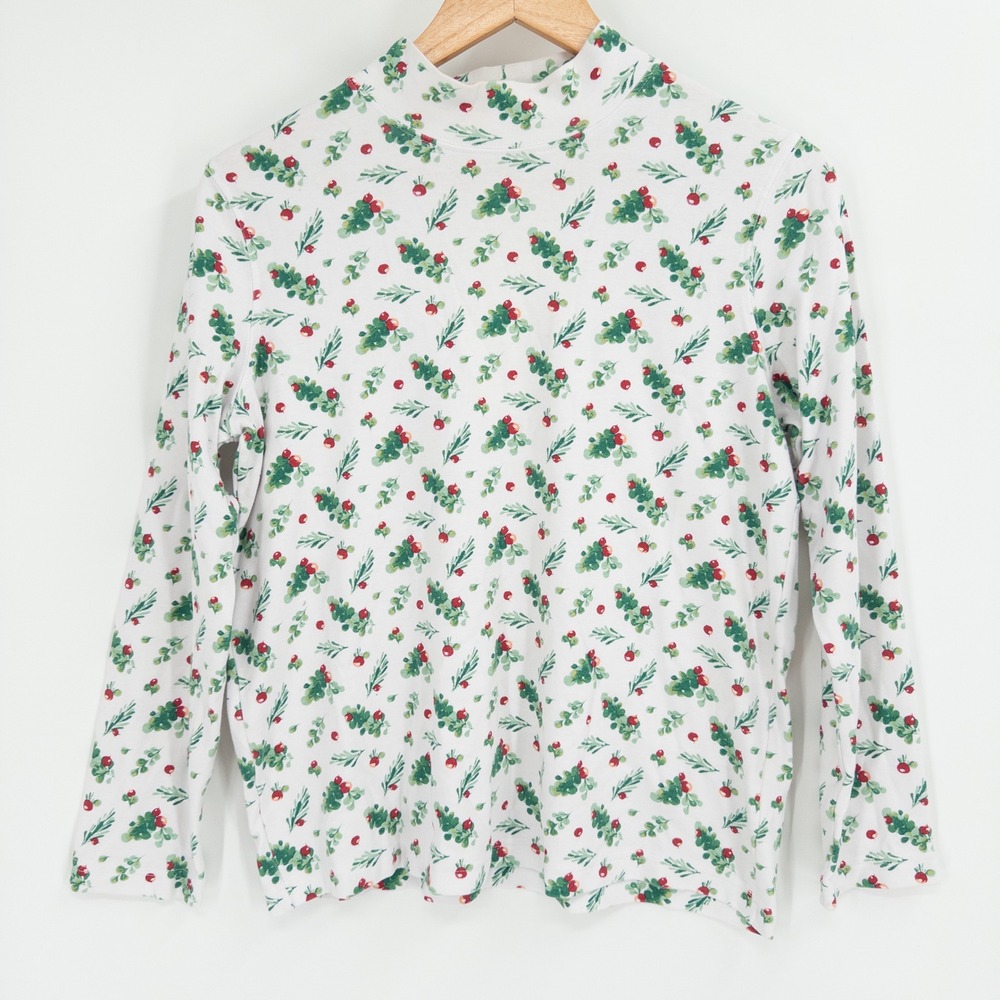 Christmas Mock Neck Top Womens S Holly Berry Holiday Granny Ugly Indie Festive